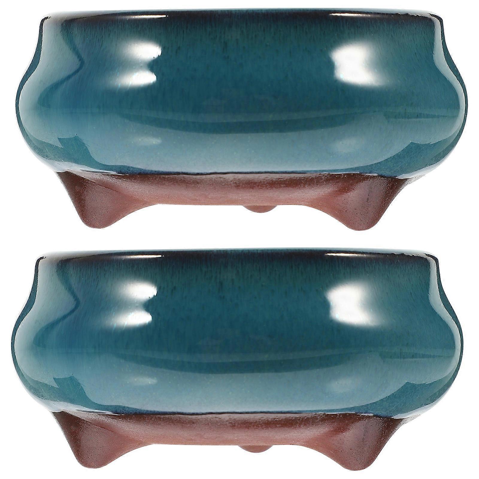 2pcs Glazed Ceramic Planters with Drainage Hole for Succulent Plants