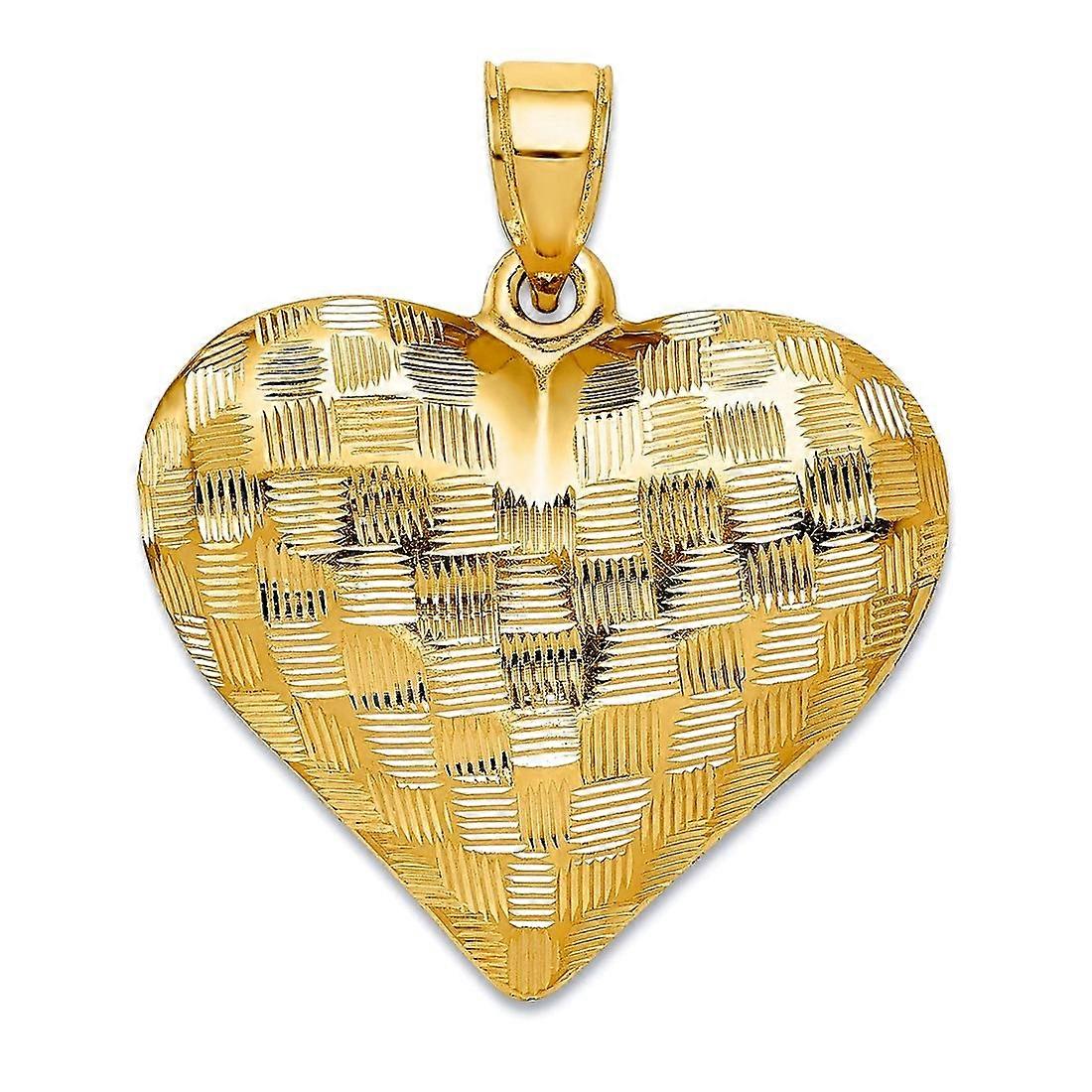 14k Yellow Gold Hollow Polished Patterned Textured Puff Love Heart Pendant Necklace-Pendant for Women