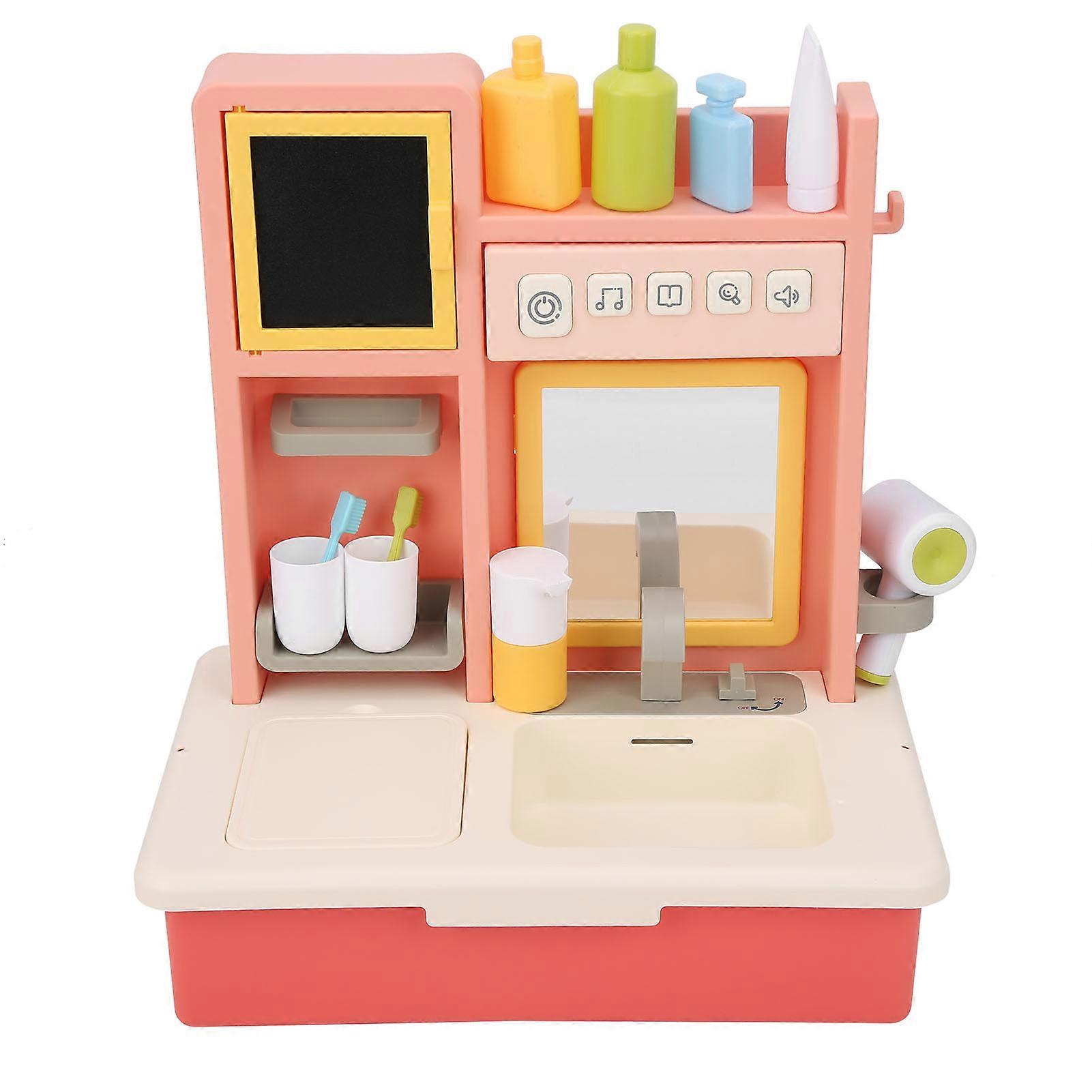 Wash Basin Toy Simulation Bathroom Pretend Play Set Light Music Dressing TablePink