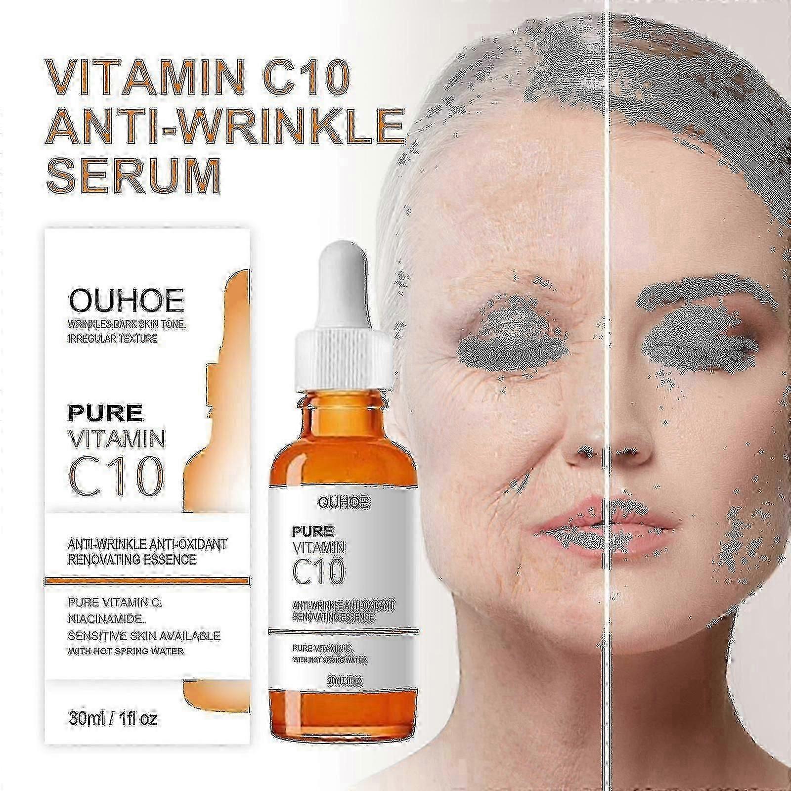 1pc ビタミン C10 アンチリンクル エッセンス 保湿、アンチエイジング、顔の小じわとモミの美化 ~A