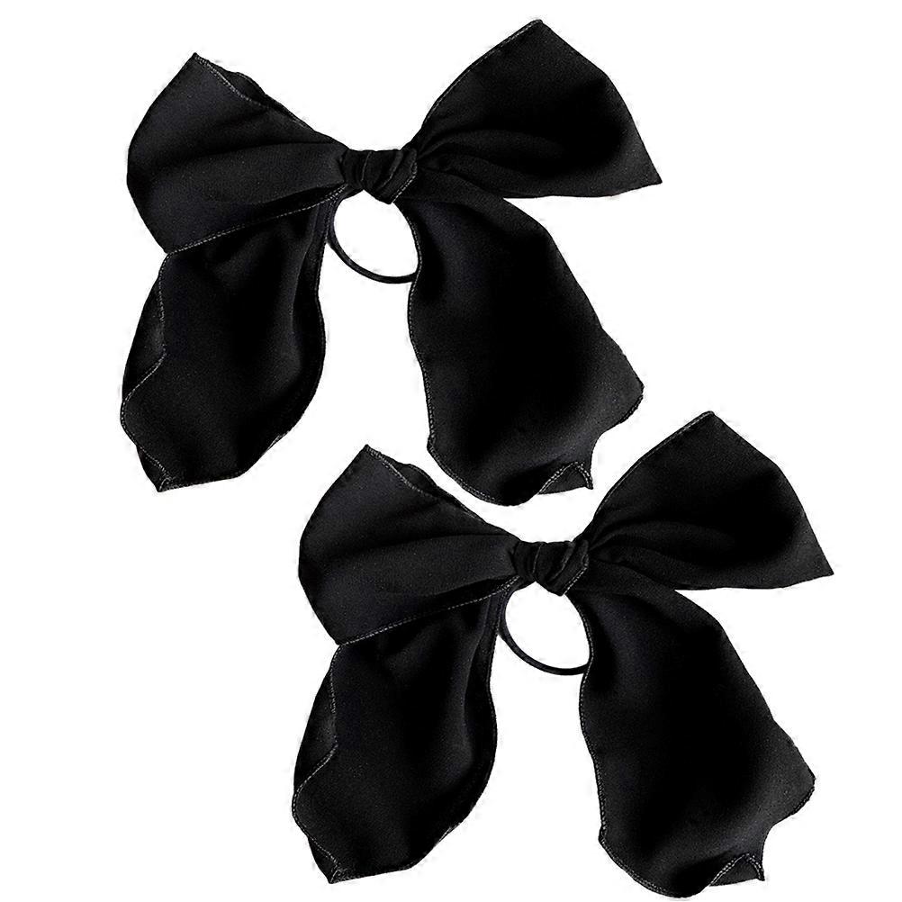 Chic Bowknot capelli elastici Set di 2 Supporti per coda di cavallo in tessuto per le donne ragazze nero Ottimo per
