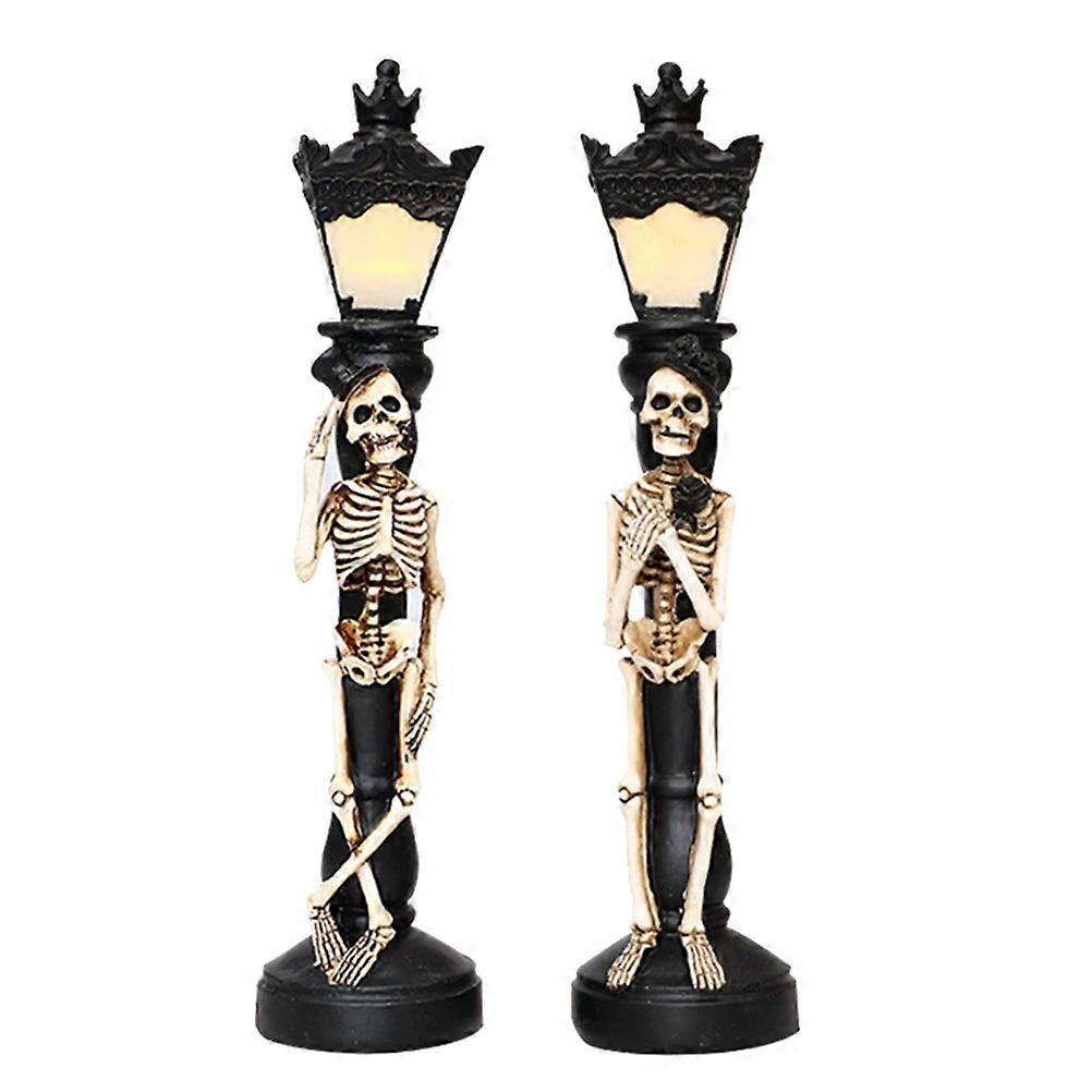 Desktop Decorative Props Halloween Skull LED Light Black 32X7.5CM Atmosphere Highlighting 1Pair