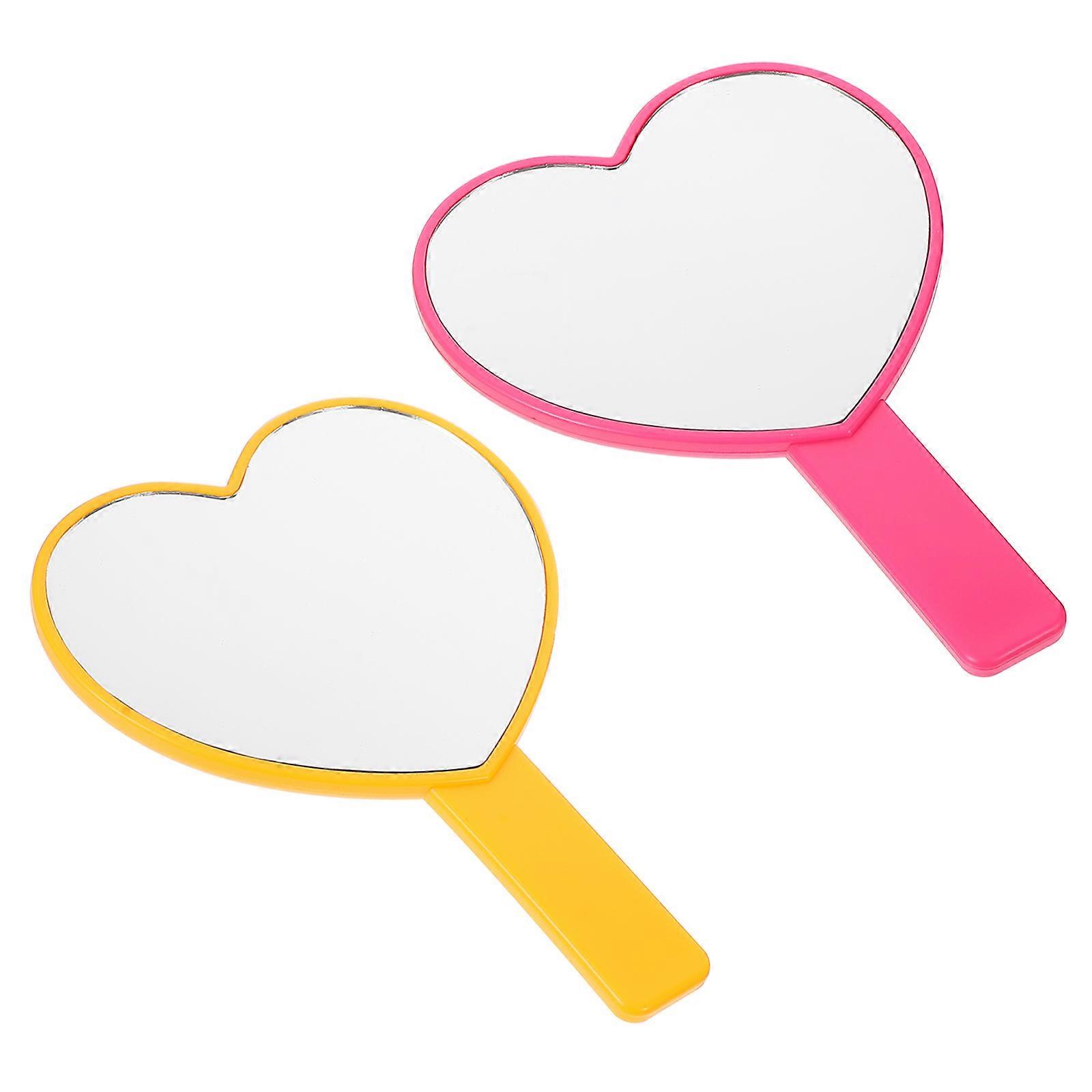 Heart Shaped Handheld Makeup Mirror for Travel and Home Use ABS Material Orange Color 2 Pcs