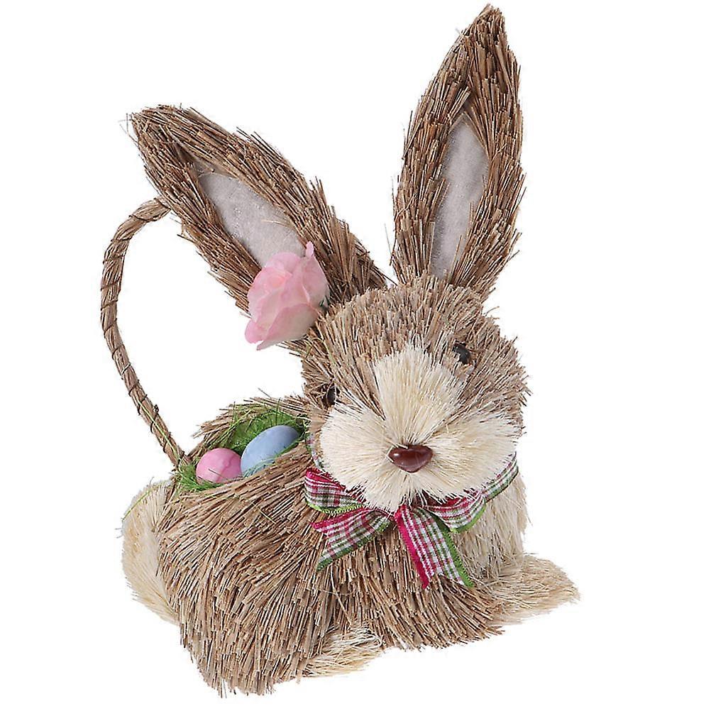 Handmade Straw Woven Rabbit Statue, Easter Bunny Ornament, Cartoon Garden Decoration for Tabletop Shelf Countertop, Adorable Handcrafted Bunny Craft