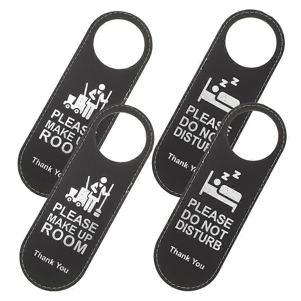 4pcs Double Sided Hotel Door Signs, Black 'Please Make Up' and 'Do Not Disturb' Privacy Signs, Lightweight and Portable for Office, Bedroom, Bathroom