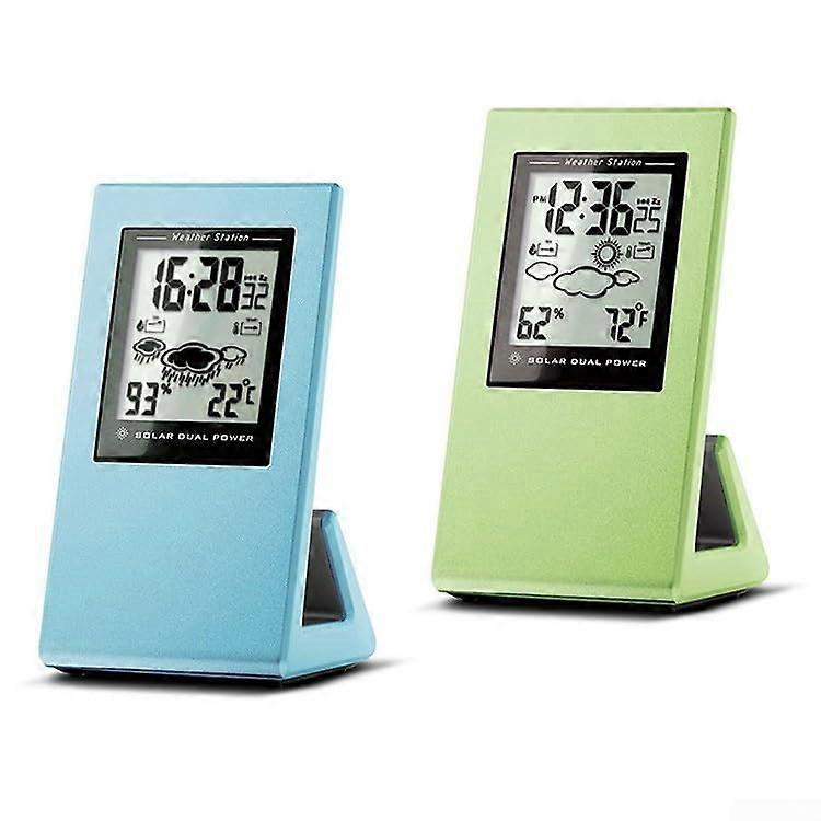 Solarpowered weather clock with temperature and humidity features for home or garden (green)