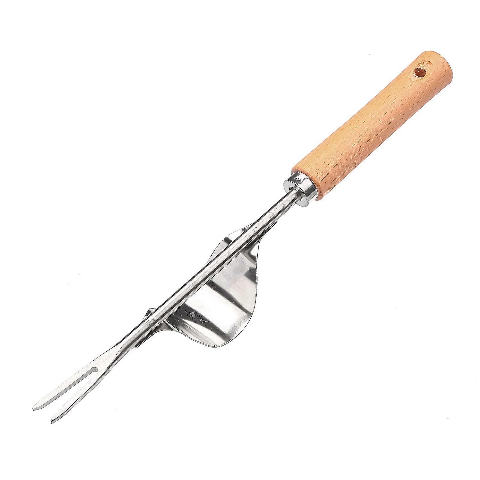 Portable hand weed remover with ergonomic wooden handle, garden tools