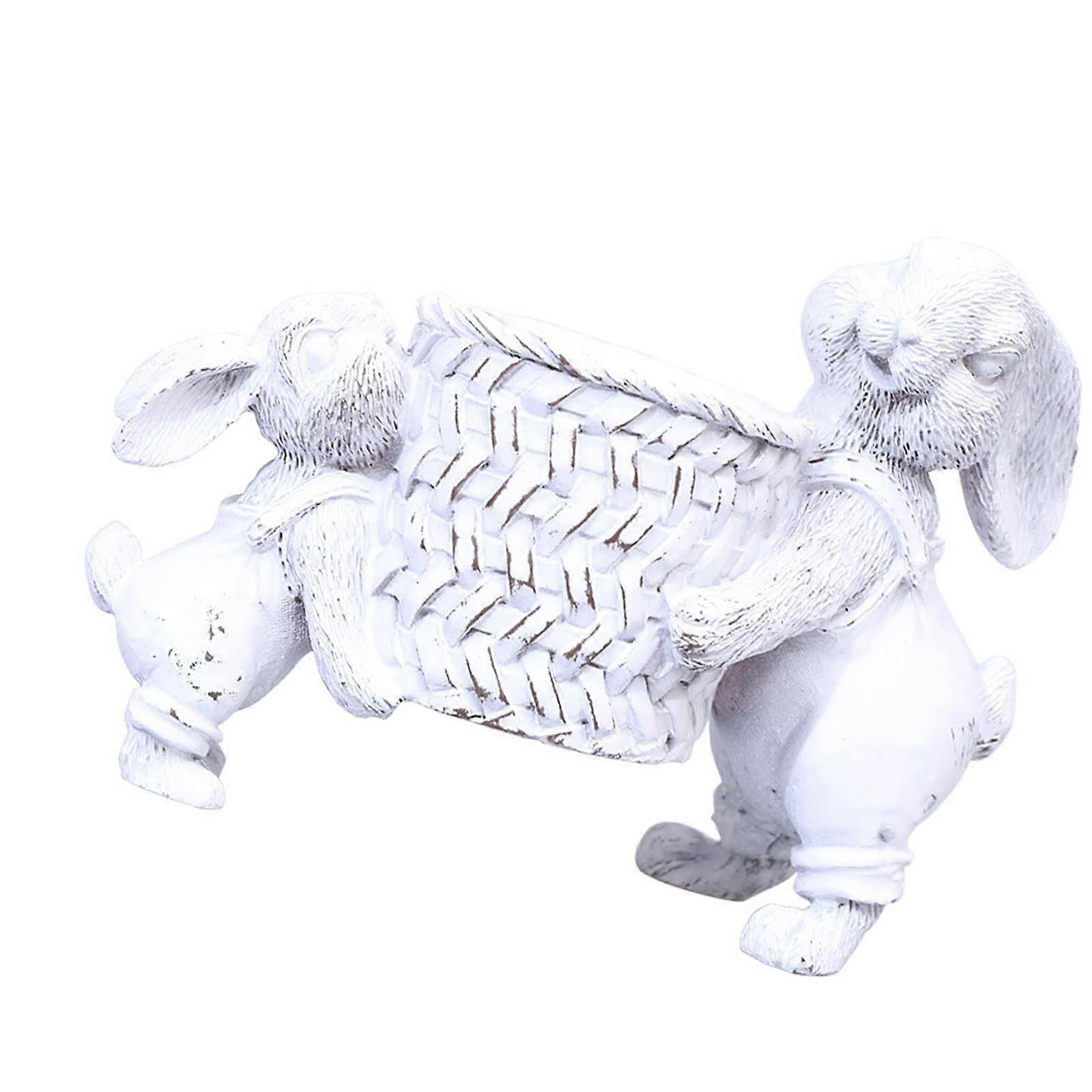 Resin Rabbit Statue With Basket Figurine Indoor Table Decor Small Flower Pot Holder For Succulents