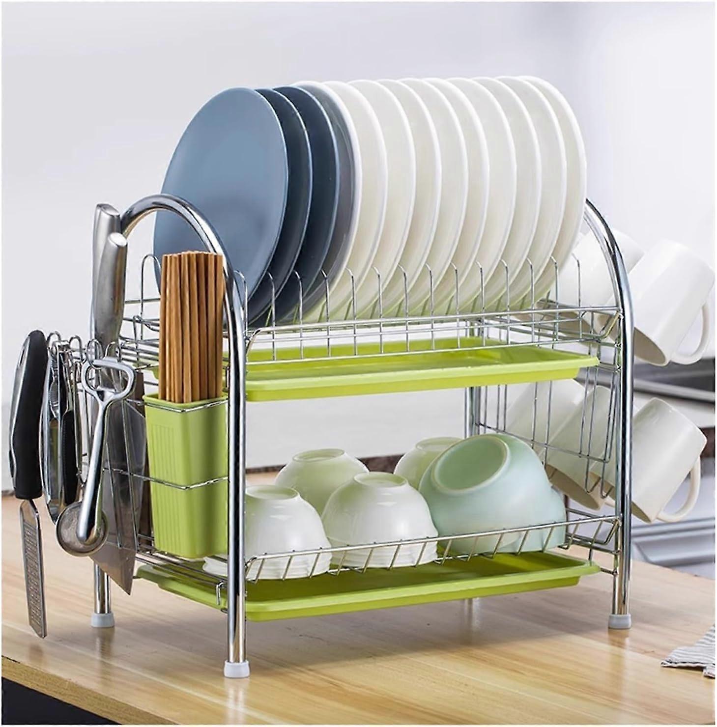 Dish Drying Rack for Kitchen Countertop, Countertop Dish Drainer for Plates Bowls and Cups, Green