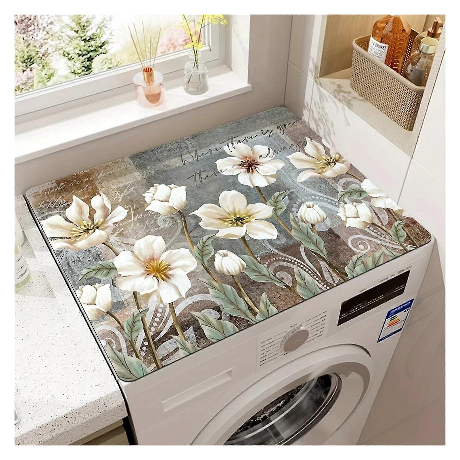 Washing Machine Protection Mat with Floral Pattern, QuickDrying (Green)