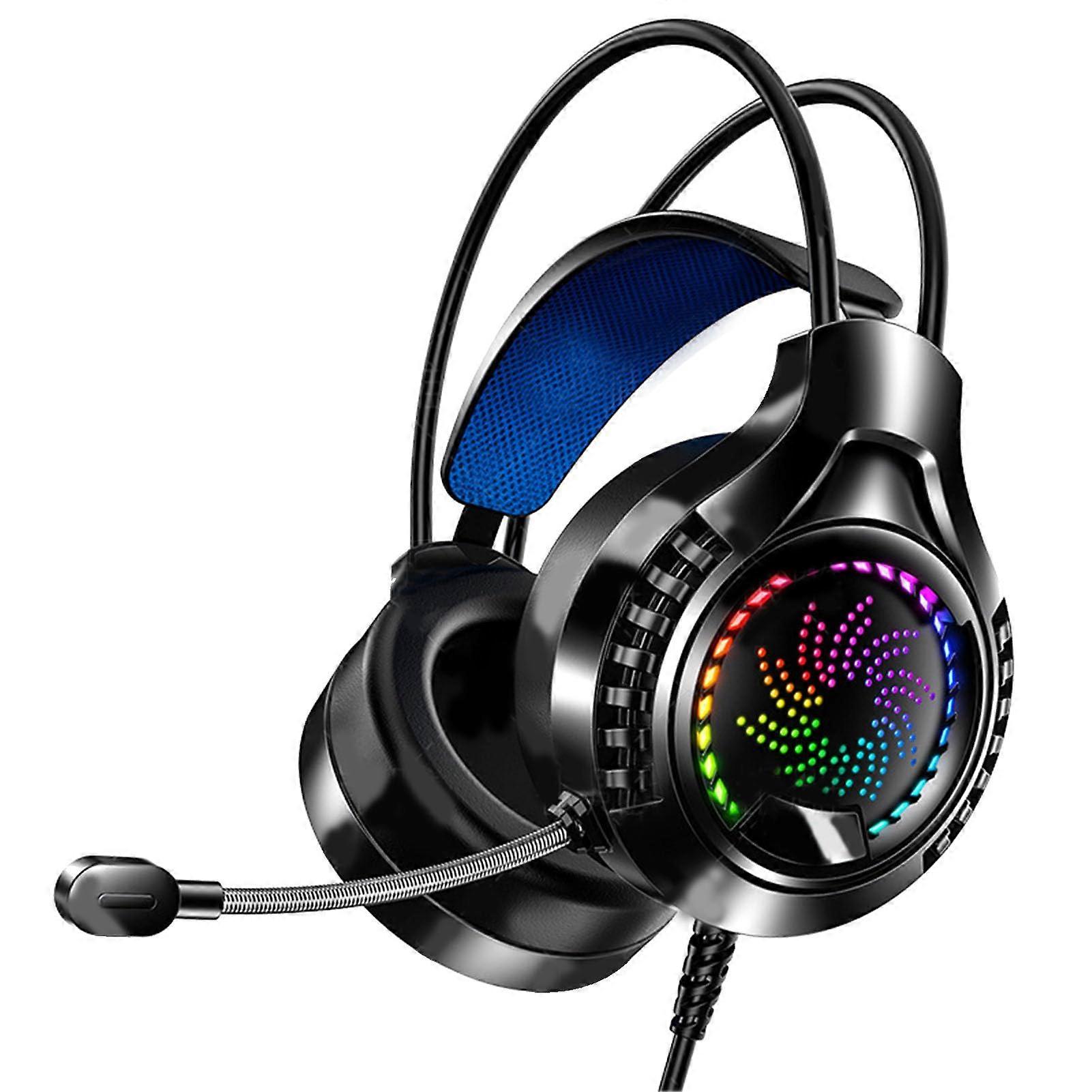 Wired Gaming Headset, RGB Headphones with Microphone, Noise Cancelling for PC, Laptop