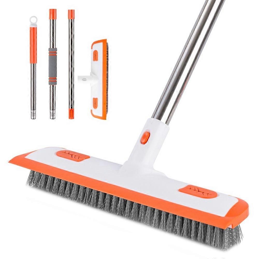 Long Handle Floor Brush 2 in 1 Scrubber Squeegee for Bathroom Kitchen