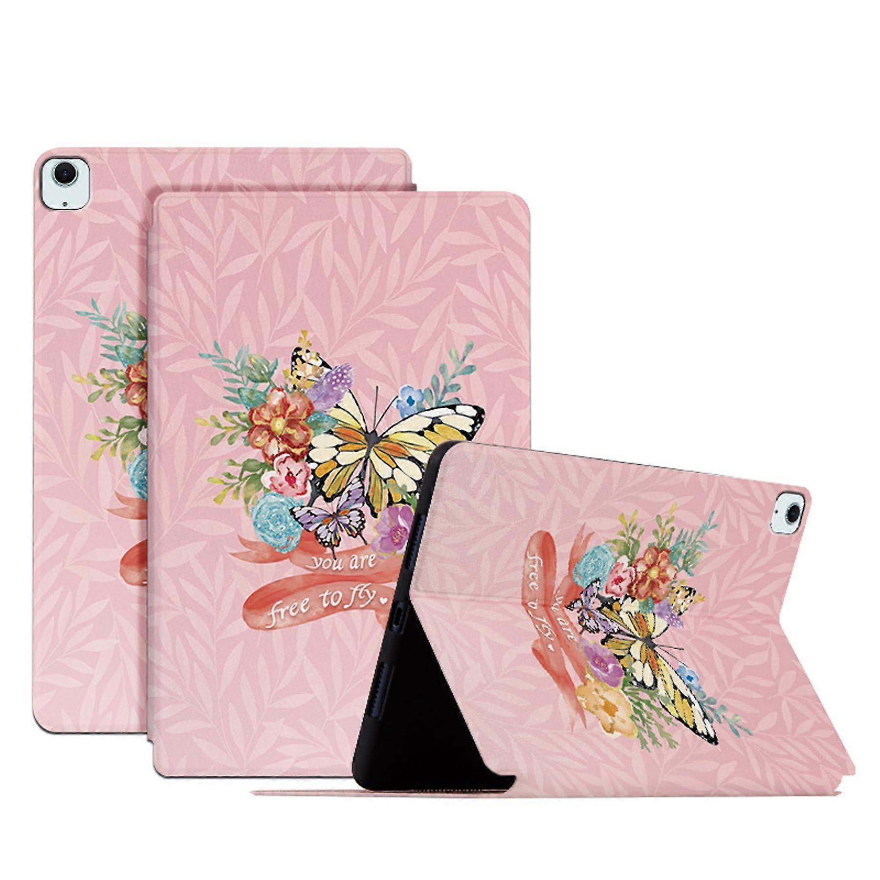 Case for Apple iPad Air 11 Inch M3 2025 Model A3267 A3270 PU Leather Butterfly Flower Pattern Flip Stand Ultra-Thin with Auto Sleep Wake Function