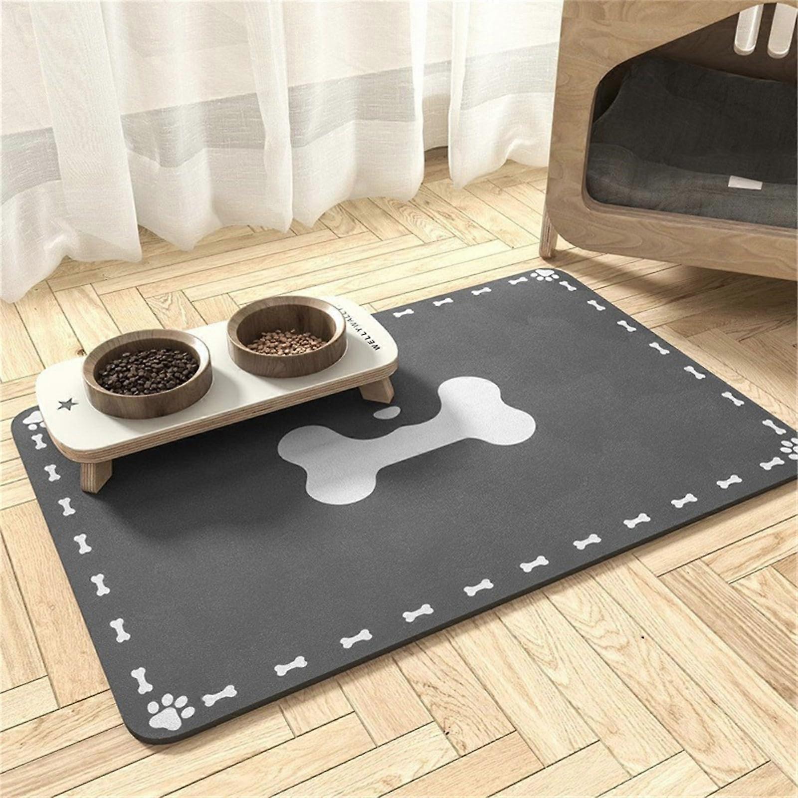Futtermatte Hund Gross Bone Pattern Feeding Mat, Non-Slip Absorbent Quick-Drying Dog And Cat Bowl Mat, Dark Gray 30x50cm