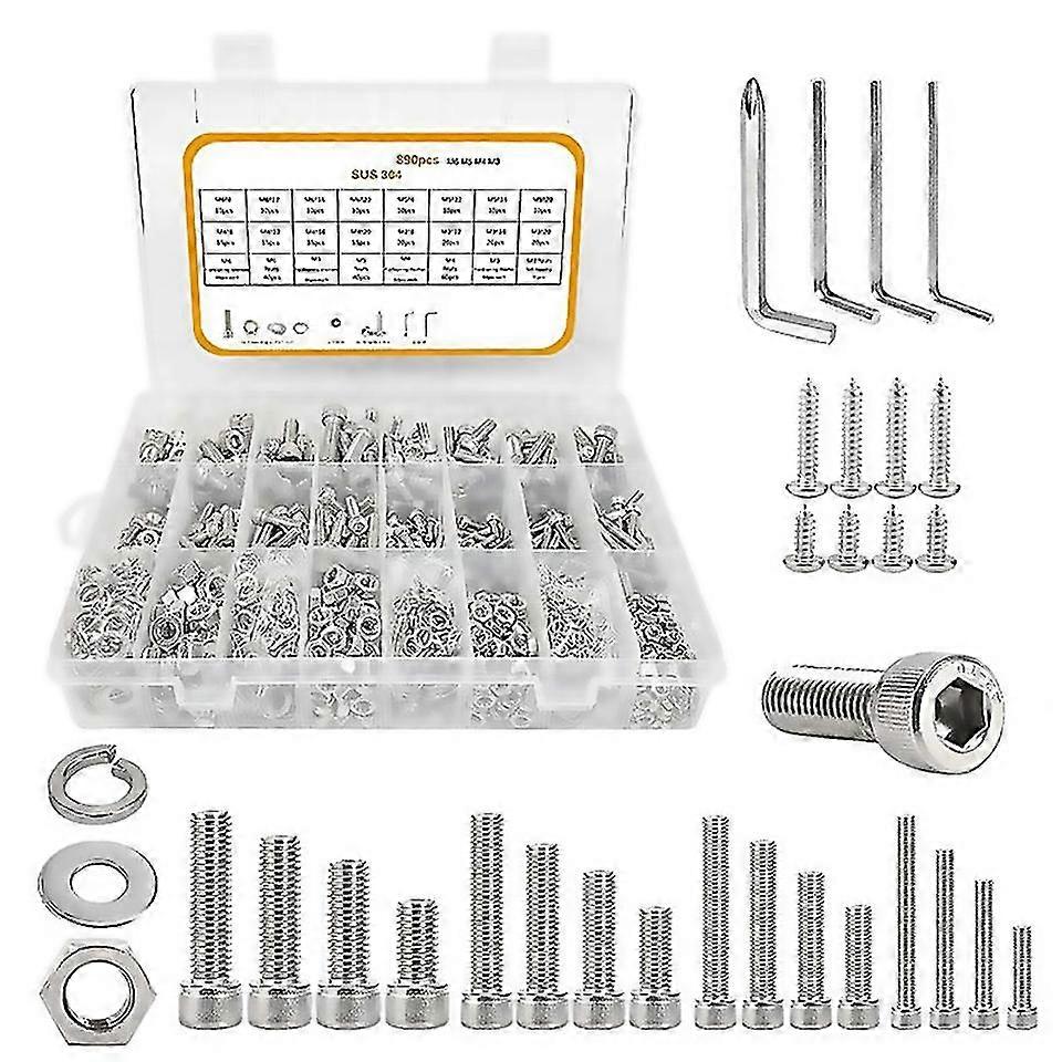 For 890pcs m3m6 socket head cap screws hex head screws assortment set