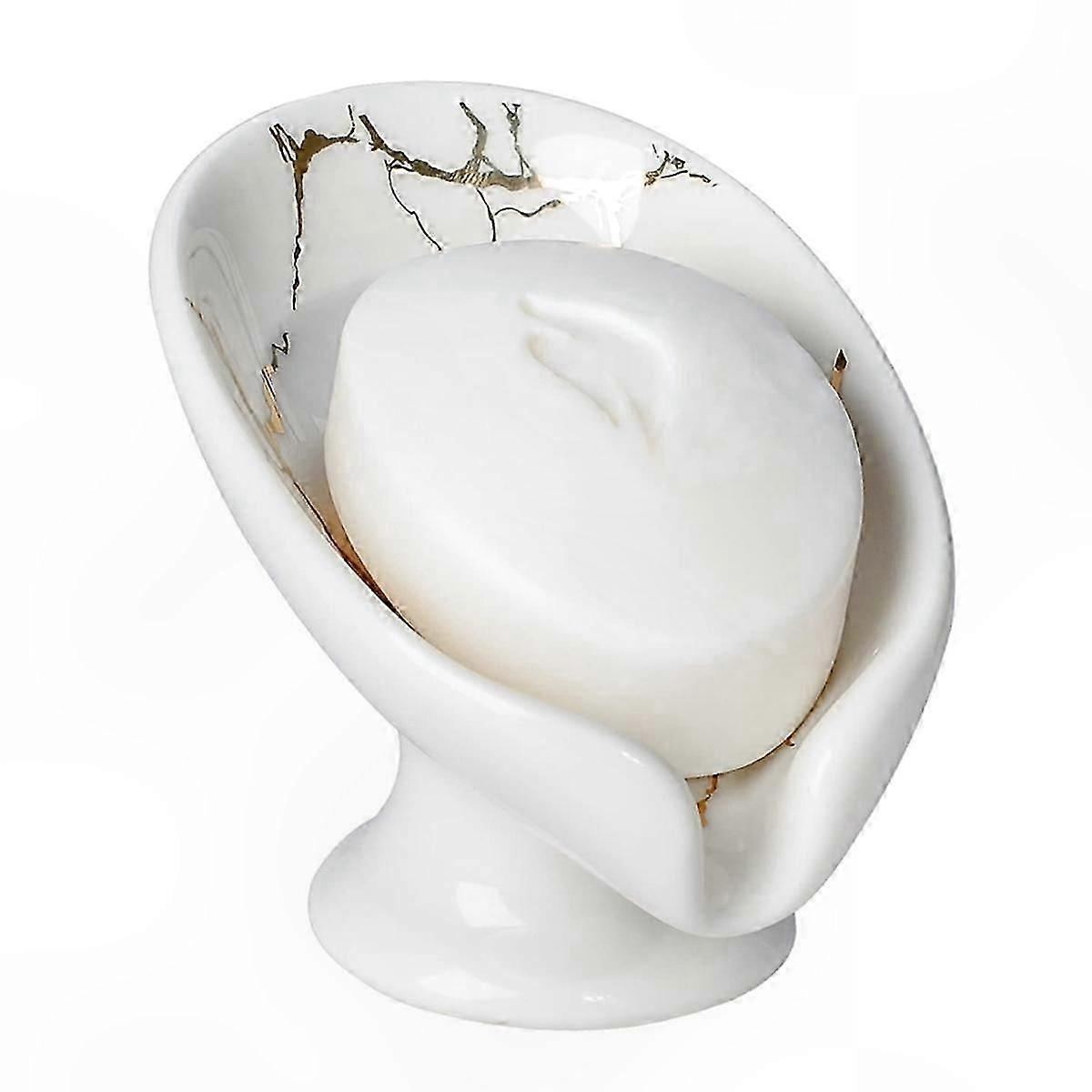 Marble-Style Ceramic Soap Dish with Leaf Design for Bathrooms
