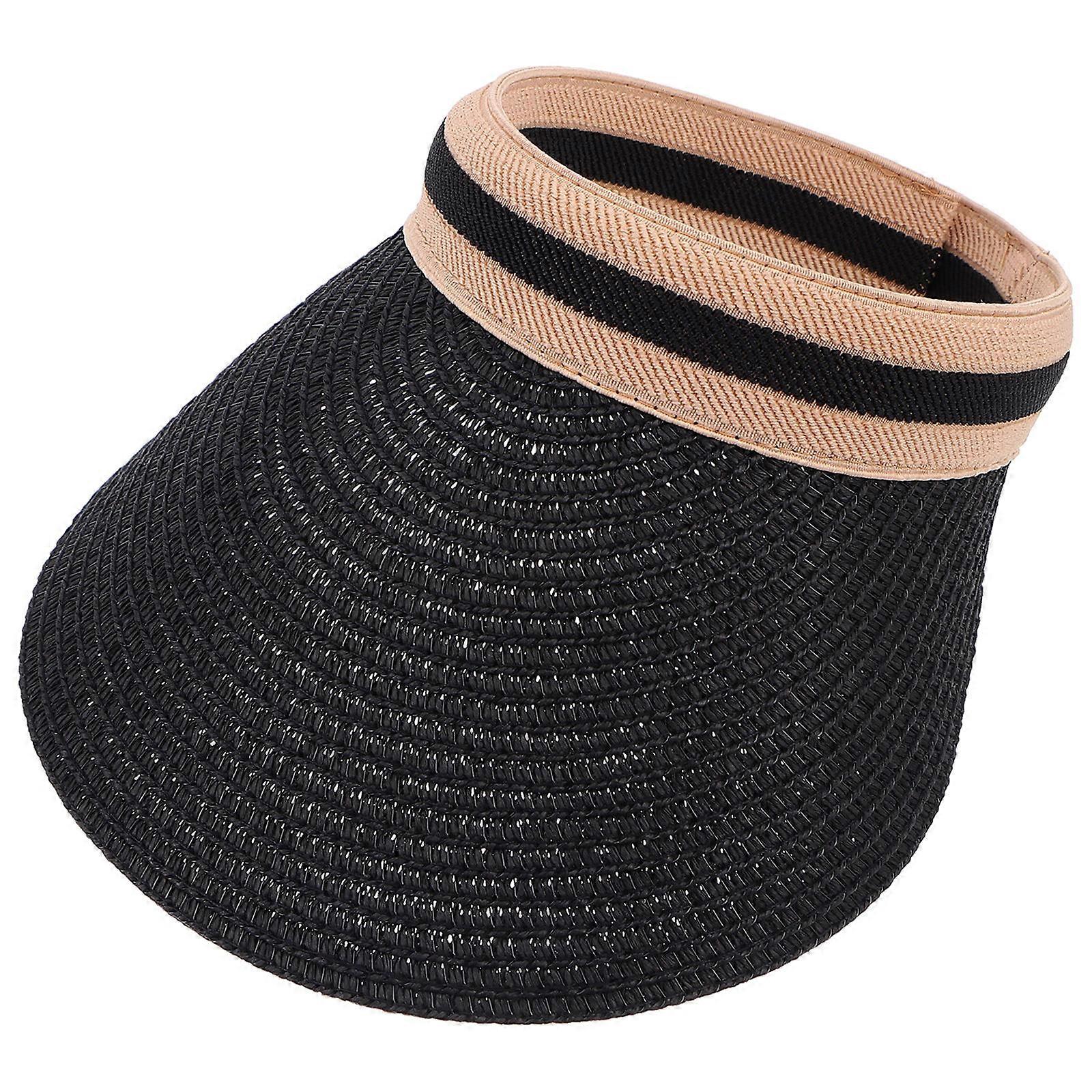 Sun Cap Black Straw Material Family Vacations Head-Wear Breathable Sun Block 1Pc