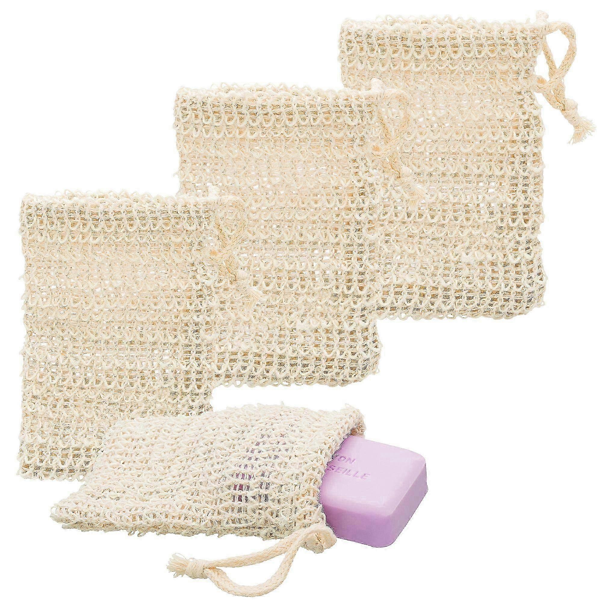 4x sisal soap bag natural soap net soap bag soap sponge 14cm x 9cm