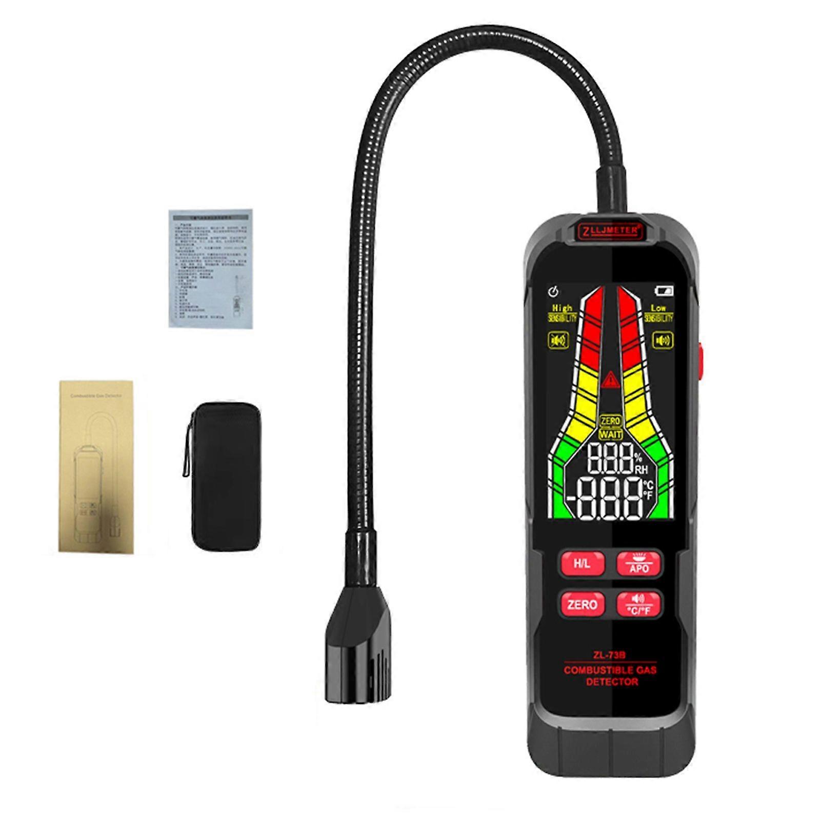 Combustible Gas Detector High Accuracy LCD Display Combustible Gases Leakage Tester with Flashlight and Temperature and Humidity Measurement