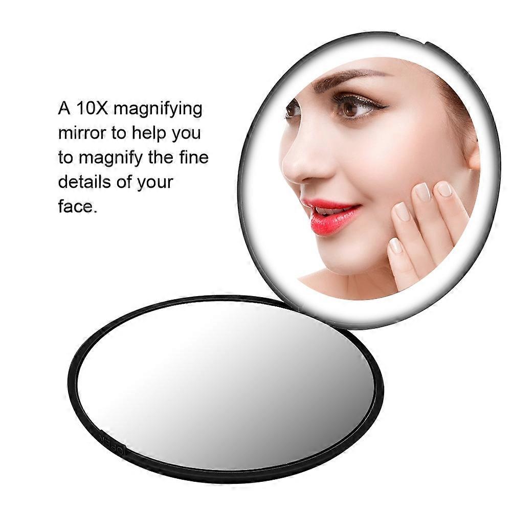 Portable Foldable 10X Magnification Mirror with 12 LEDs, Black