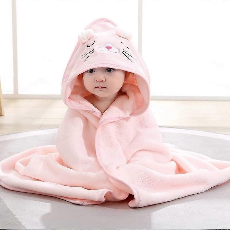 Baby Hooded Towel Soft Plush Material Pink Kitty Design For Infants And Toddlers Bath Wrap