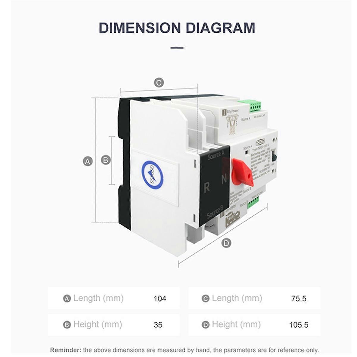Din Rail 2P ATS Dual Power Automatic Transfer Switch Electrical Selector Switches Uninterrupted Powe