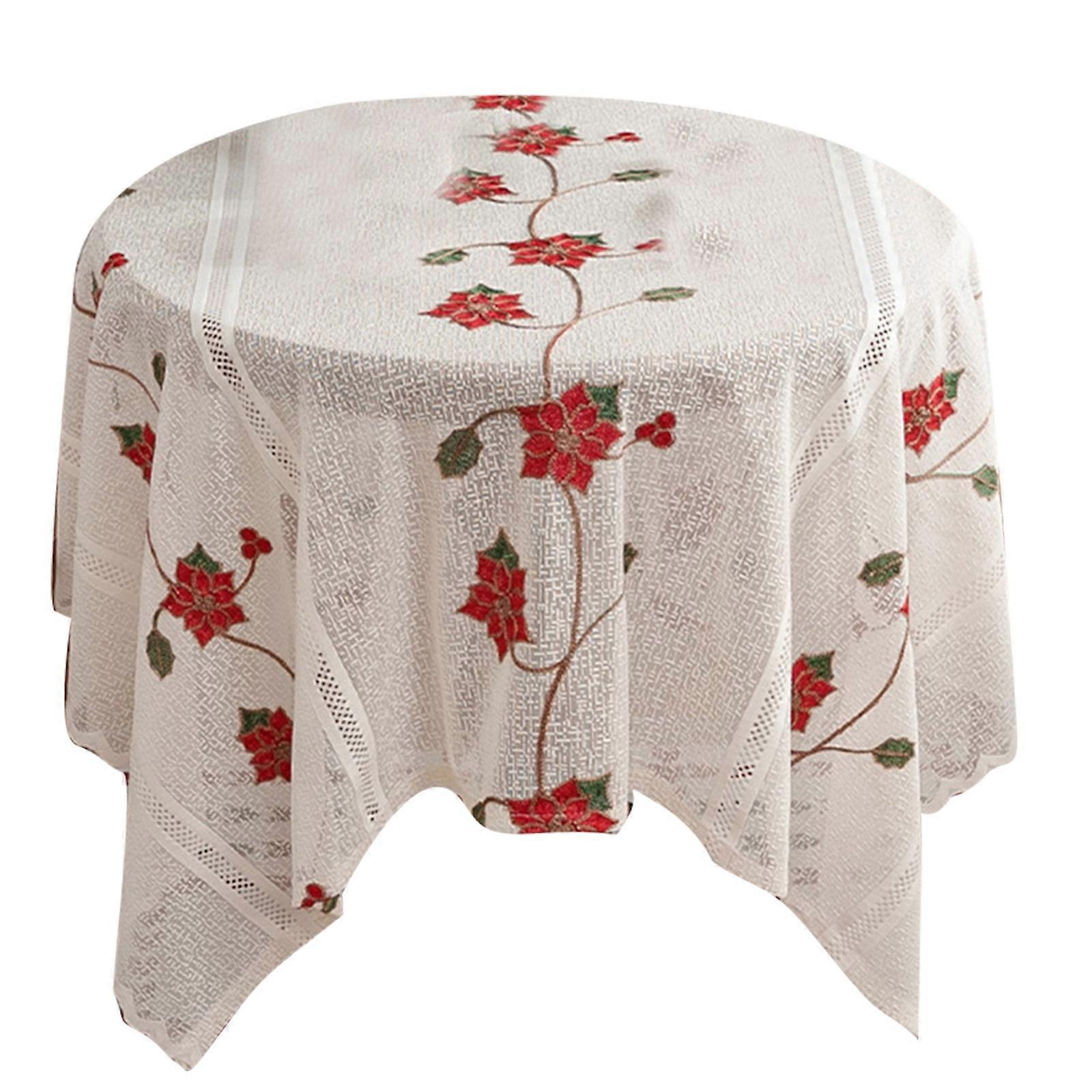 Embroidered Holiday Tablecloth Polyester Fabric Spill Proof Designs Fit Various Table Size for Festival Setting  D