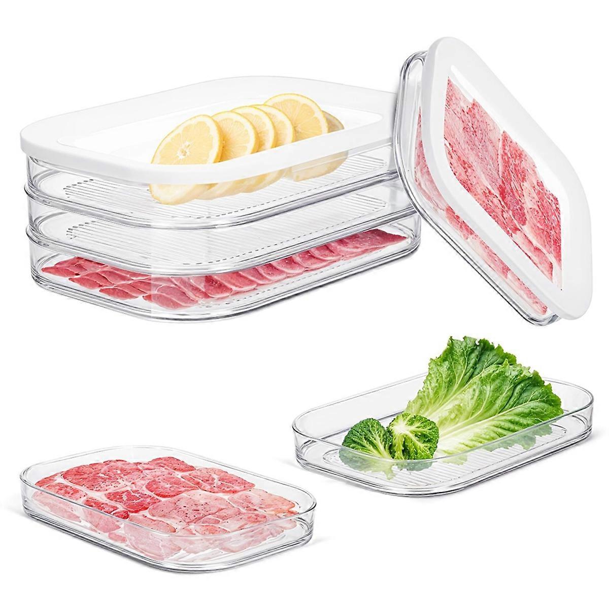 3 Layer Meat Container for Fridge, Stackable Bacon Cheese Container for Refrigerator, Food Storage Boxes with Lid