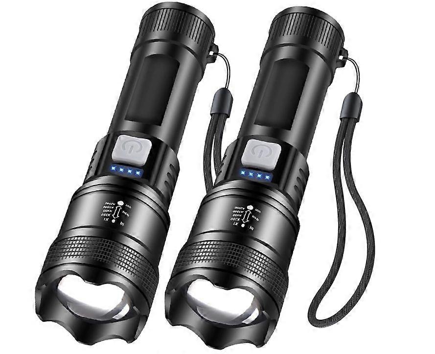 Rechargeable Flashlights High Lumens 2 Pack, 4 Modes LED Flashlight, Waterproof, Zoomable, Handheld Flash Light for Emergencies, Camping(Black)