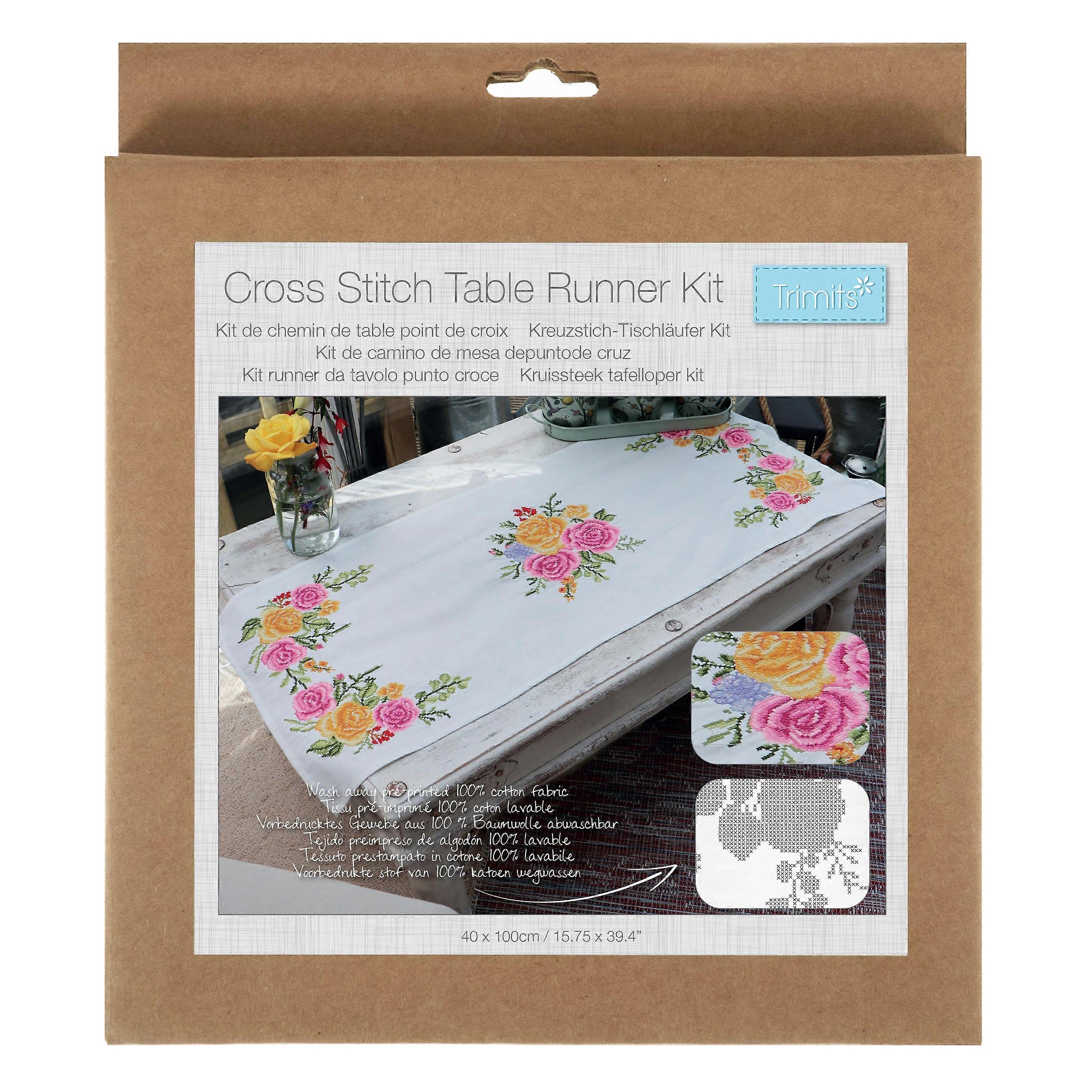 Trimits Printed Cross Stitch Kit Table Runner: Floral Bouquet