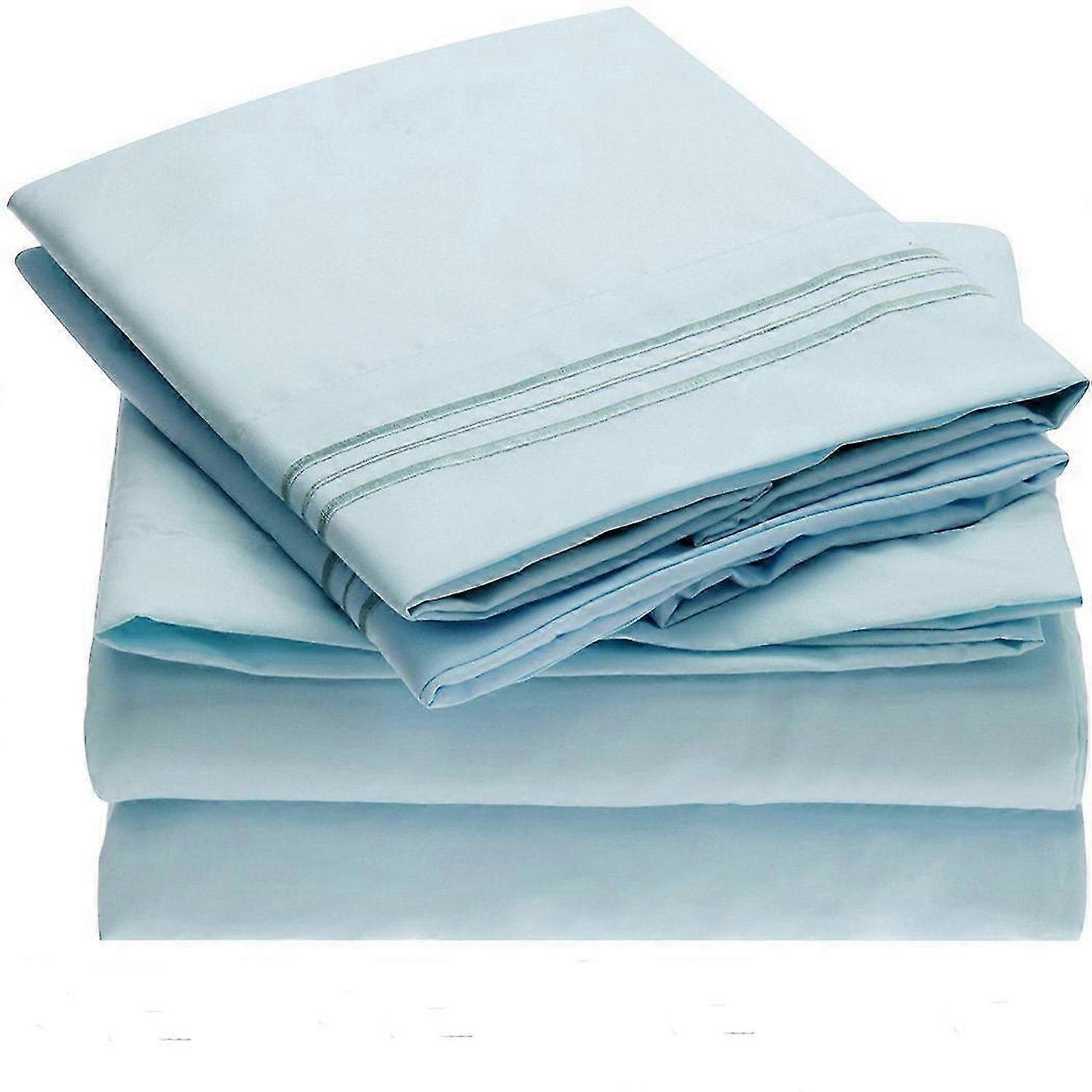 Full Size Bedding Set - Luxury Hotel Bedding and Pillowcases - Ultra Soft Cool Sheets - Wrinkle, Fade, Stain Resistant - 4 Pack (Sky Blue,QUEEN)