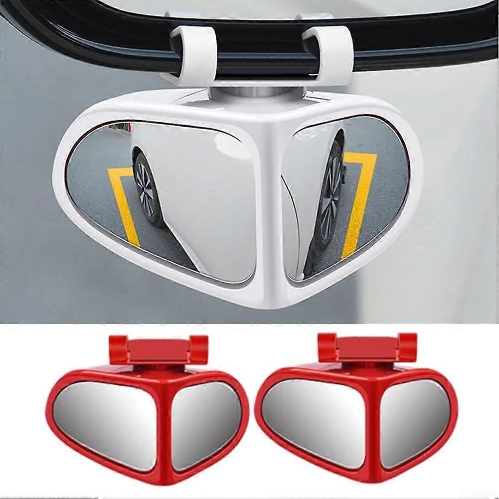 DoubleSided Blind Spot Mirror HD Glass Lens 360 Degree Rotatable Bracket Assisted Reversing 1 Pair Red