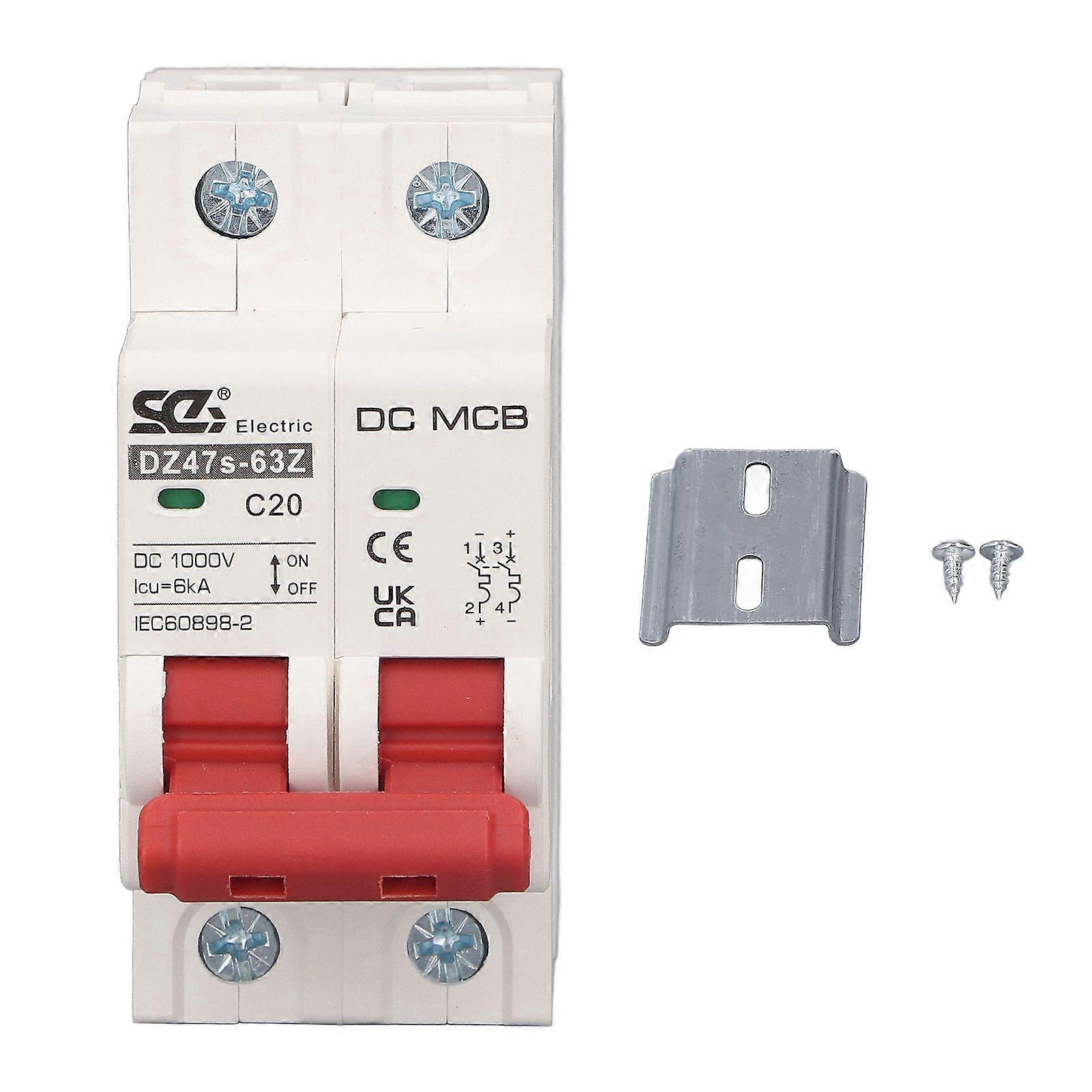 Miniature Circuit Breaker 2P Breaking Capacity 6000A 20A Pa66 Housing Photovoltaic Circuit Breaker DC1000V