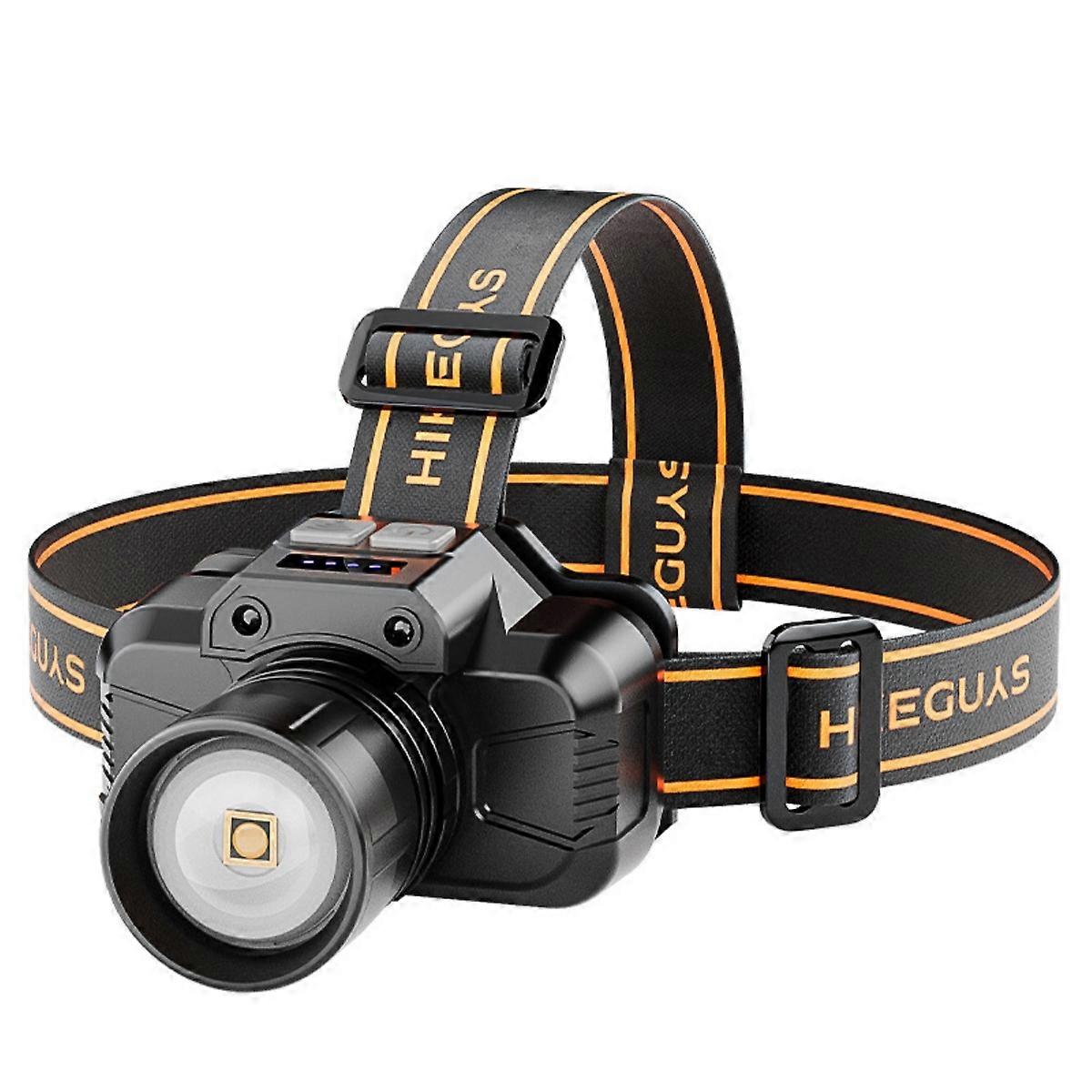 Grundig LED Camping Headlamp 2700LM, Rechargeable Outdoor Head Torch with 4 Modes, Sensor Function, 90° Adjustable, Black/Orange