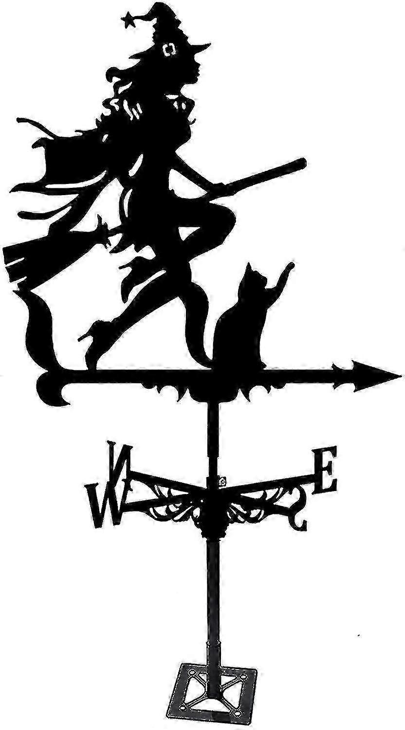 Metal Weather Vane Weather Vanes For Sheds Weather Vane Witch And Cat Metal Stainless Steel Weathervane With Wind Direction Indicator, Metal Bracket W