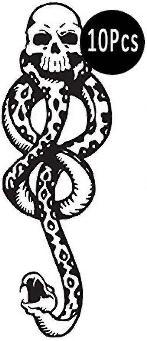 Pack Of 10 Magical Cursed Snake Skull Black Label Death Eater Temporary Tattoos