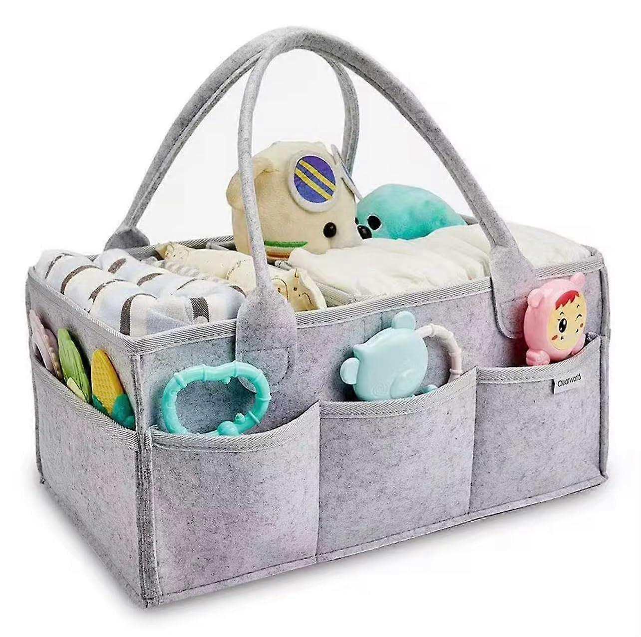 Baby Nappy Caddy Organiser, Grey Felt Nursery Storage Basket With Handles, Diaper Station Caddy