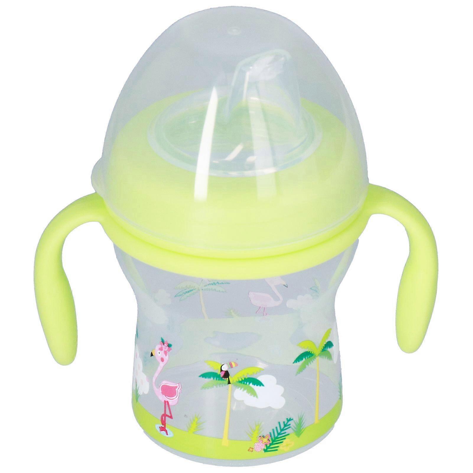 3+ Months Baby Learning Drinking Cup Handled Leakproof Infant Duckbill Cup Bottle Green(Cute Flamingo Pattern )