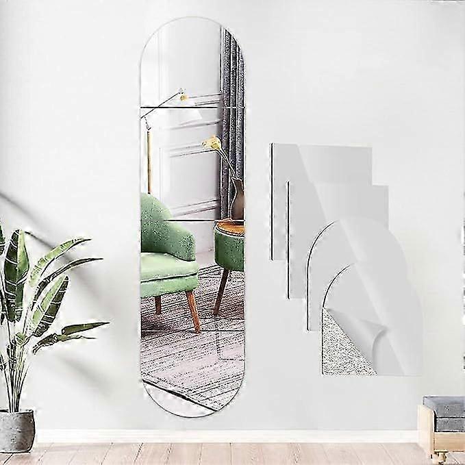 Self-Adhesive Wall Mirror, Acrylic Adhesive Mirror Large Wall Mirror in 4 Parts, Frameless Sticky Mirror Square Wall Decor Mirror for Bathroom/Bedroo