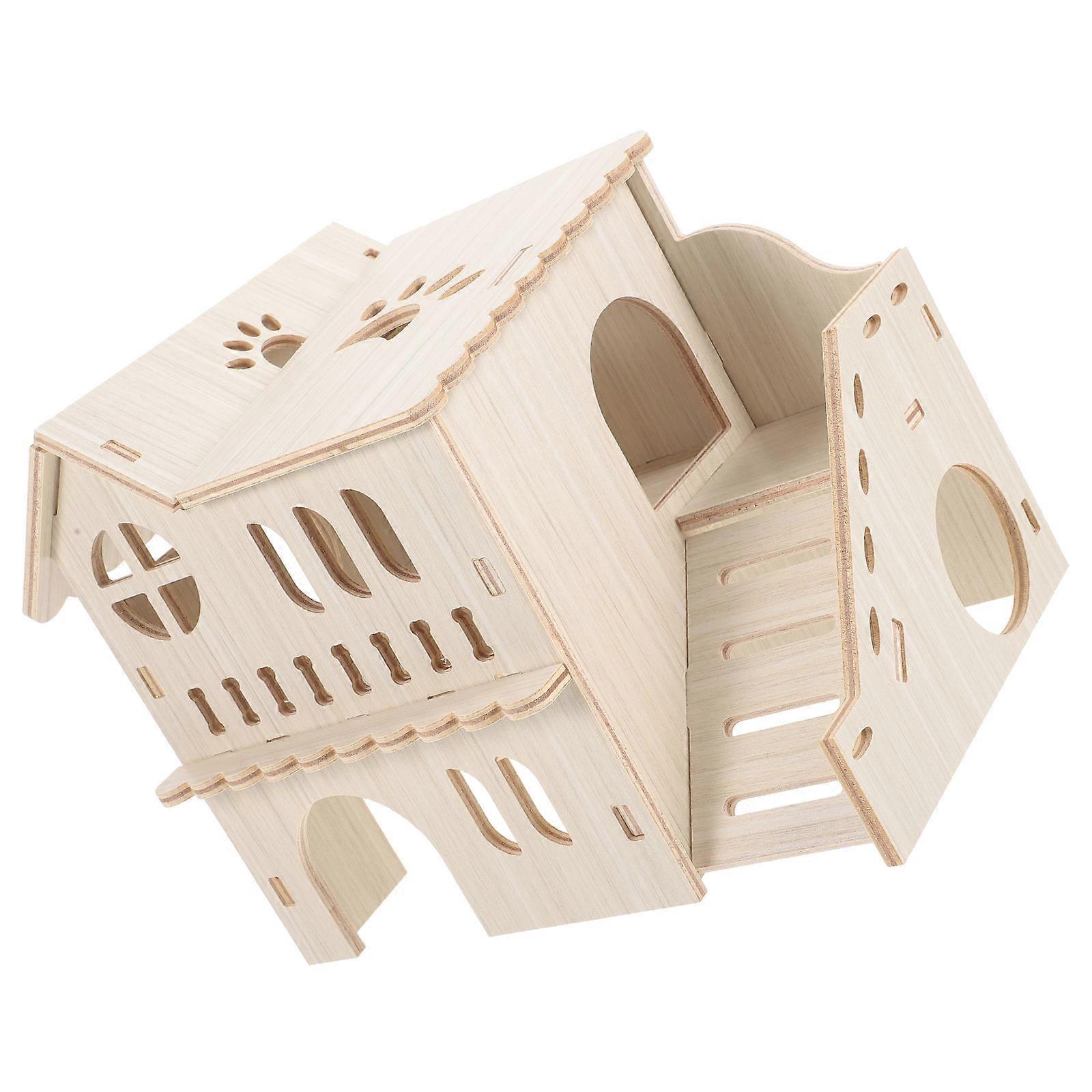 Wooden Hamster Habitat for Playing 3Pcs Villa with Ladder