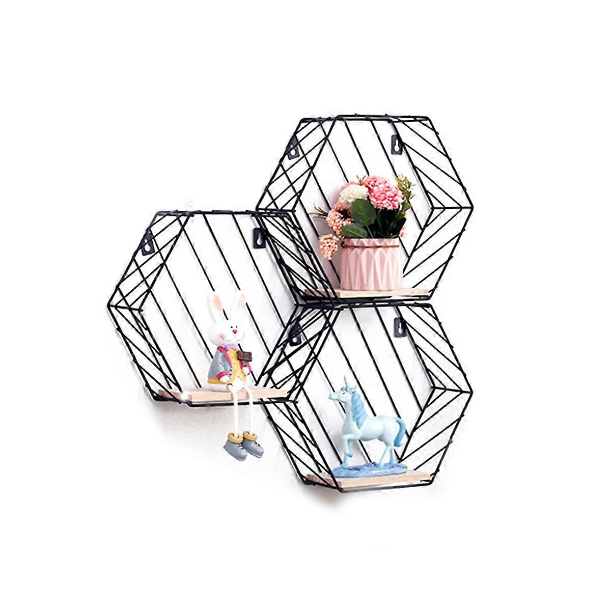 Decorative Floating Shelves Hexagon Design Wall Mounted Racks for Decoration 2Pcs