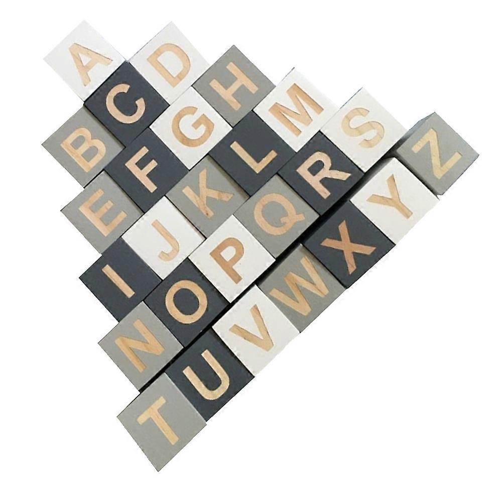 Wooden Alphabet Blocks Letters Cubes for Photo Props 52Pcs Set
