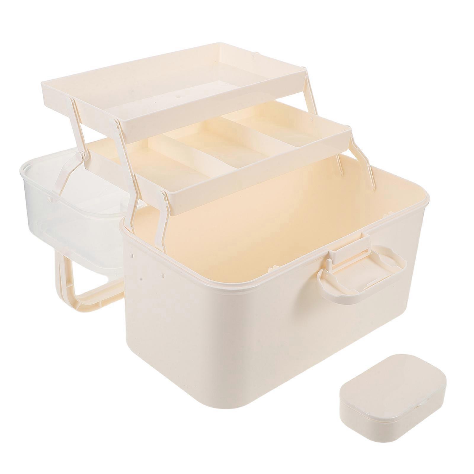 Plastic Craft Storage Organizer Case for Beauty Tools Outdoor Activities Rectangular Beige Multipurpose Storage 1Set