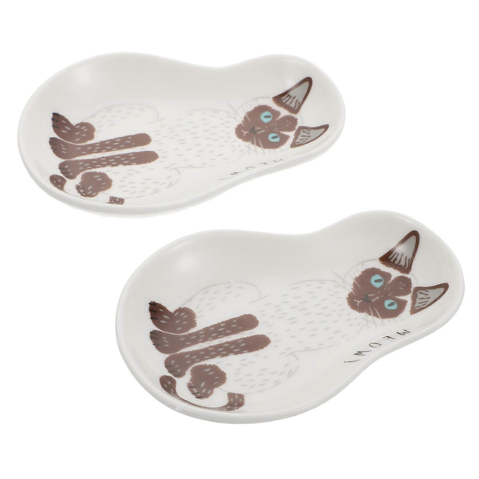 Appetizer Plates Ceramic Cat Design for Kitchen Use 6Pcs Brown Set