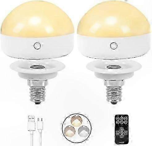 Rechargeable E14 Bulb, 2 Pack, 300 Lumens, Adjustable Brightness, 3 Color Modes, Remote Control, Timer Function, Emergency Detachable Lamp for Home Us