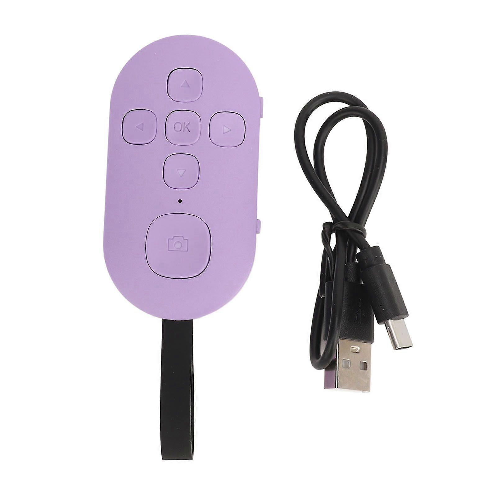 Bluetooth Remote Control Phone Page Turner Rechargeable Remote Selfie Clicker Hands Free for Smartphone Tablets Purple