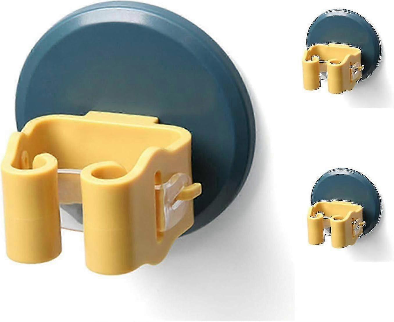 Multi-function Wall-mounted Mop Holder Self-adhesive Mop Broom Holder For Hanging Tools 3 Pieces (blue)