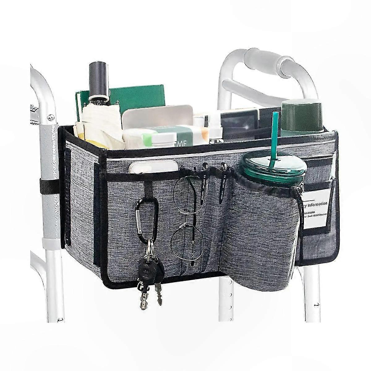 Walker Basket with Cup Holder and Accessories Bag for Folding Walker Storage Solution