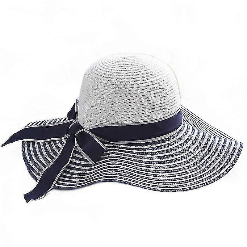 1PC Bow Striped Straw Beach Hat