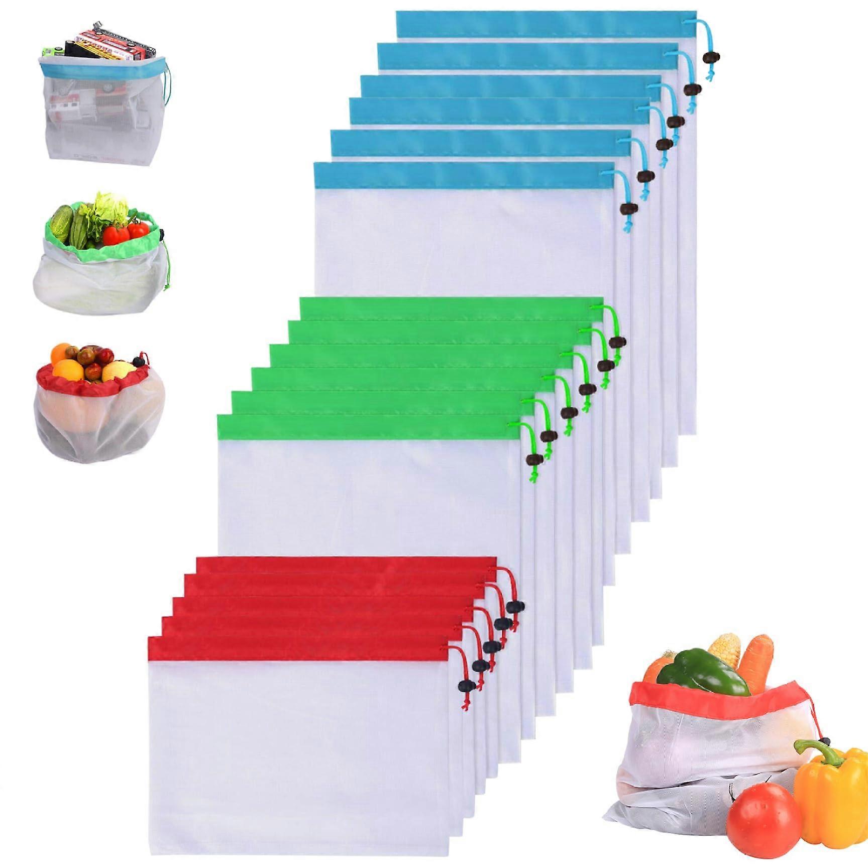Mesh Produce Bags 16Piece Set, 3 Sizes, Reusable HeavyDuty Mesh With Drawstring, Washable For Vegetables And Fruits